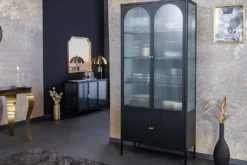 Moderne Vitrine PARIS 180cm schwarz gold Riffelglas Metall Highboard Schrank