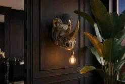 Moderne Wandlampe RHINO 40cm gold Nashorn-Skulptur handmade