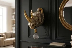 Moderne Wandlampe RHINO 40cm gold Nashorn-Skulptur handmade