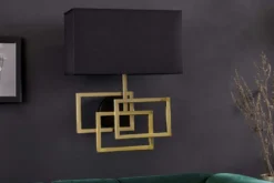 Moderne Wandleuchte ATLANTIS 44cm gold Stoffschirm schwarz Lampe