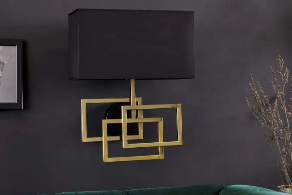 Moderne Wandleuchte ATLANTIS 44cm gold Stoffschirm schwarz Lampe