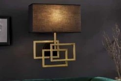 Moderne Wandleuchte ATLANTIS 44cm gold Stoffschirm schwarz Lampe