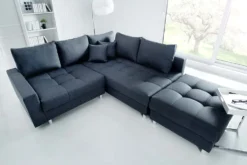 Moderne Wohnlandschaft KENT 220cm anthrazit Ecksofa Federkern inkl. Hocker und Kissen