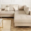 Moderne Wohnlandschaft KENT 220cm champagner beige Vogue Velours Samt Federkern mit Hocker