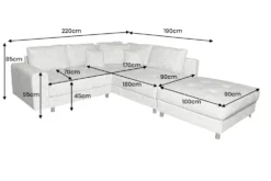 Moderne Wohnlandschaft KENT 220cm grau Strickstoff Ecksofa inkl. Hocker und Kissen