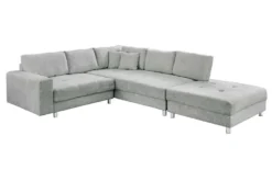 Moderne Wohnlandschaft KENT 220cm grau Strickstoff Ecksofa inkl. Hocker und Kissen