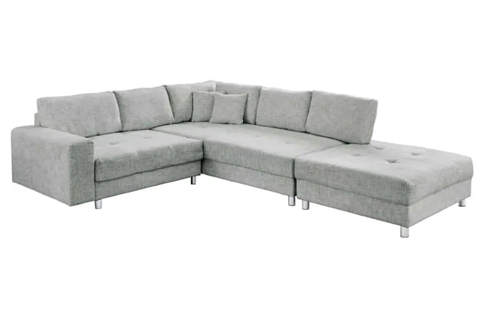 Moderne Wohnlandschaft KENT 220cm grau Strickstoff Ecksofa inkl. Hocker und Kissen