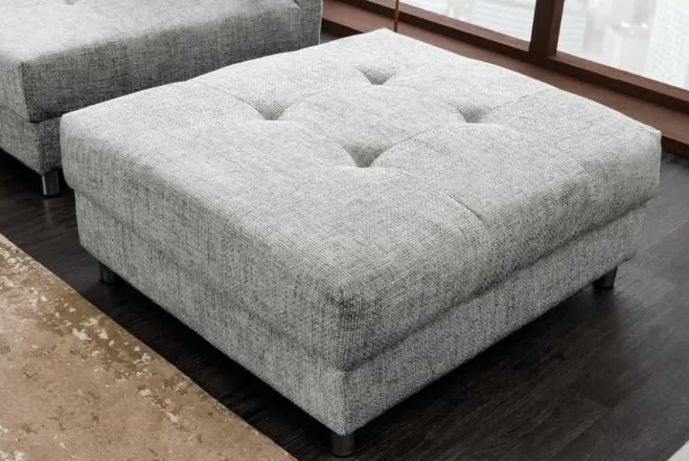 Moderne Wohnlandschaft KENT 220cm grau Strickstoff Ecksofa inkl. Hocker und Kissen