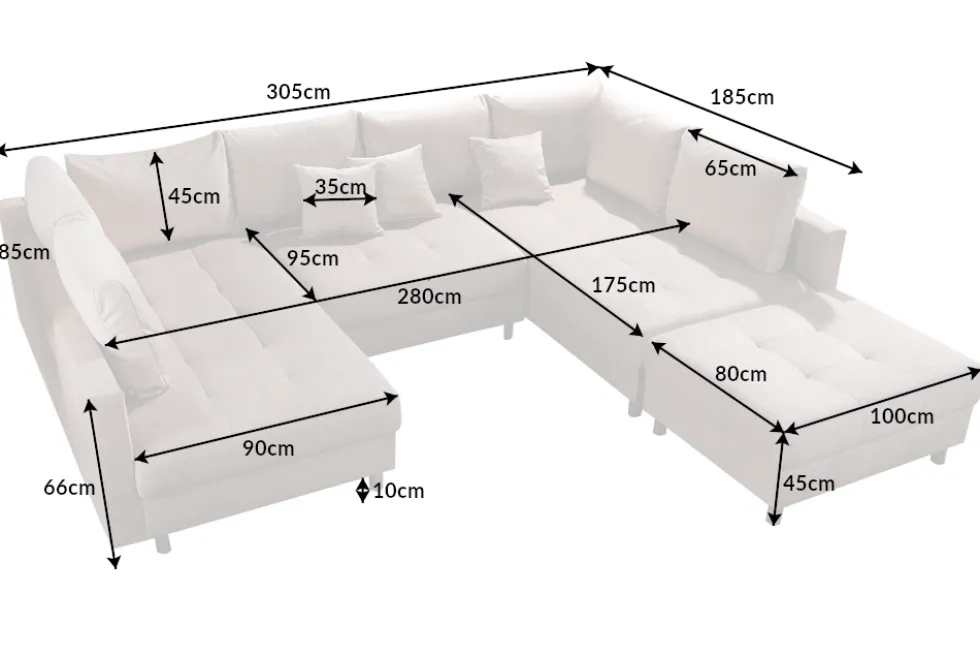 Moderne XXL Wohnlandschaft KENT 305cm greige Cord Bigsofa inkl. Hocker Federkern