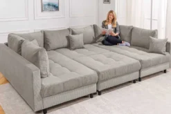 Moderne XXL Wohnlandschaft KENT 305cm greige Cord Bigsofa inkl. Hocker Federkern