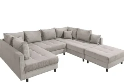Moderne XXL Wohnlandschaft KENT 305cm greige Cord Bigsofa inkl. Hocker Federkern