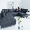 Moderne XXL Wohnlandschaft KENT 305cm anthrazit Federkern Bigsofa inkl. Hocker