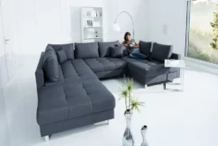 Moderne XXL Wohnlandschaft KENT 305cm anthrazit Federkern Bigsofa inkl. Hocker
