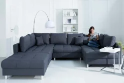 Moderne XXL Wohnlandschaft KENT 305cm anthrazit Federkern Bigsofa inkl. Hocker