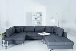 Moderne XXL Wohnlandschaft KENT 305cm anthrazit Federkern Bigsofa inkl. Hocker