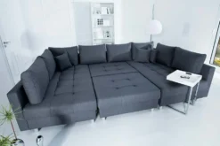 Moderne XXL Wohnlandschaft KENT 305cm anthrazit Federkern Bigsofa inkl. Hocker