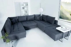 Moderne XXL Wohnlandschaft KENT 305cm anthrazit Federkern Bigsofa inkl. Hocker