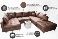 Moderne XXL Wohnlandschaft KENT 305cm antik braun Federkern Bigsofa inkl. Hocker