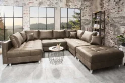 Moderne XXL Wohnlandschaft KENT 305cm taupe Federkern Bigsofa inkl. Hocker
