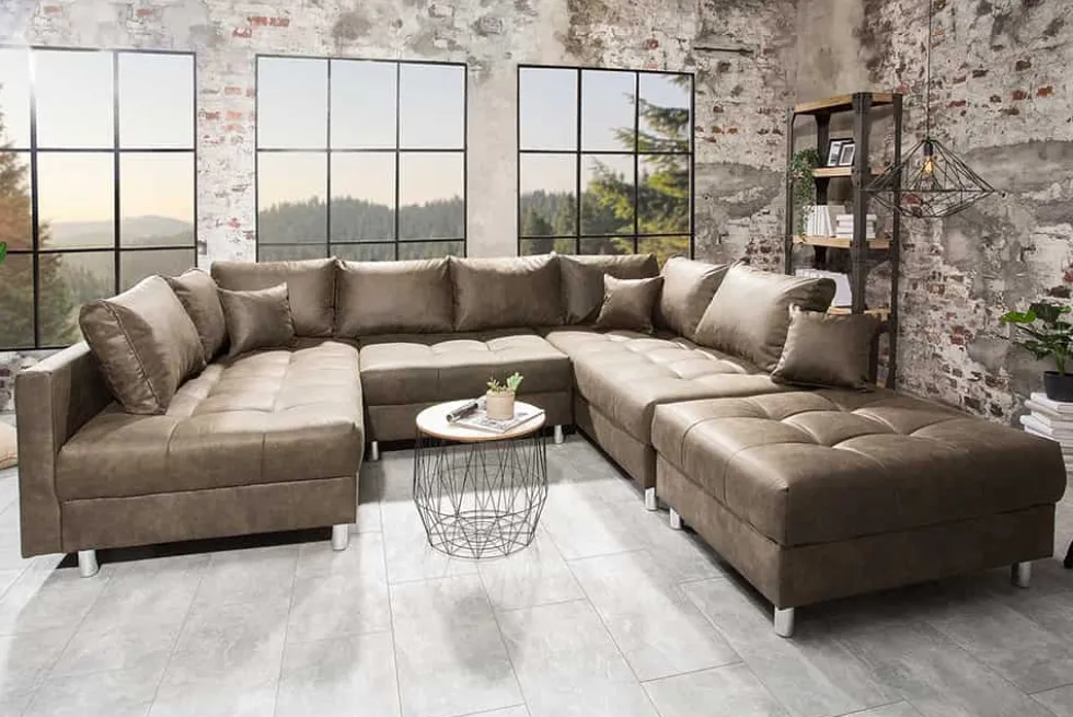 Moderne XXL Wohnlandschaft KENT 305cm taupe Federkern Bigsofa inkl. Hocker