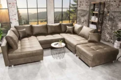 Moderne XXL Wohnlandschaft KENT 305cm taupe Federkern Bigsofa inkl. Hocker