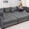 Moderne XXL Wohnlandschaft KENT 305cm anthrazit Cord Bigsofa inkl. Hocker Federkern