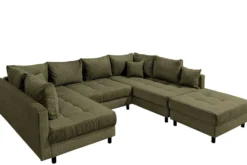 Moderne XXL Wohnlandschaft KENT 305cm grün Cord Bigsofa inkl. Hocker Federkern