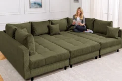 Moderne XXL Wohnlandschaft KENT 305cm grün Cord Bigsofa inkl. Hocker Federkern