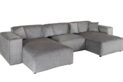 Moderne XXL Wohnlandschaft SIGNATUR 370cm grau Chenille Cremona U-Form Sofa inkl. Kissen