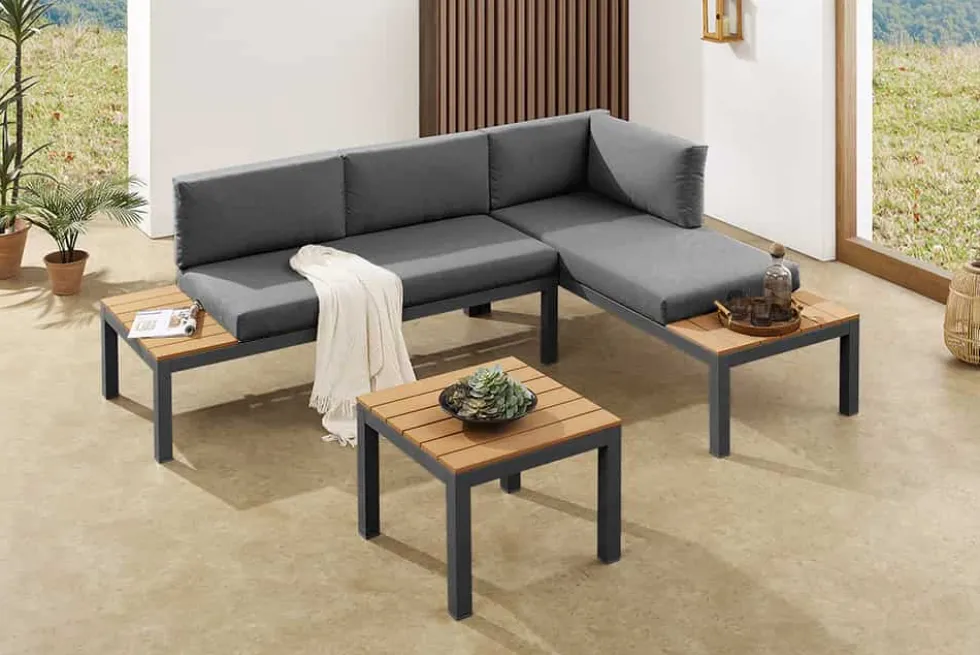 Modulare Garten Sitzgruppe ORLANDO LOUNGE 240cm anthrazit Aluminium wetterfest inkl. Kissen