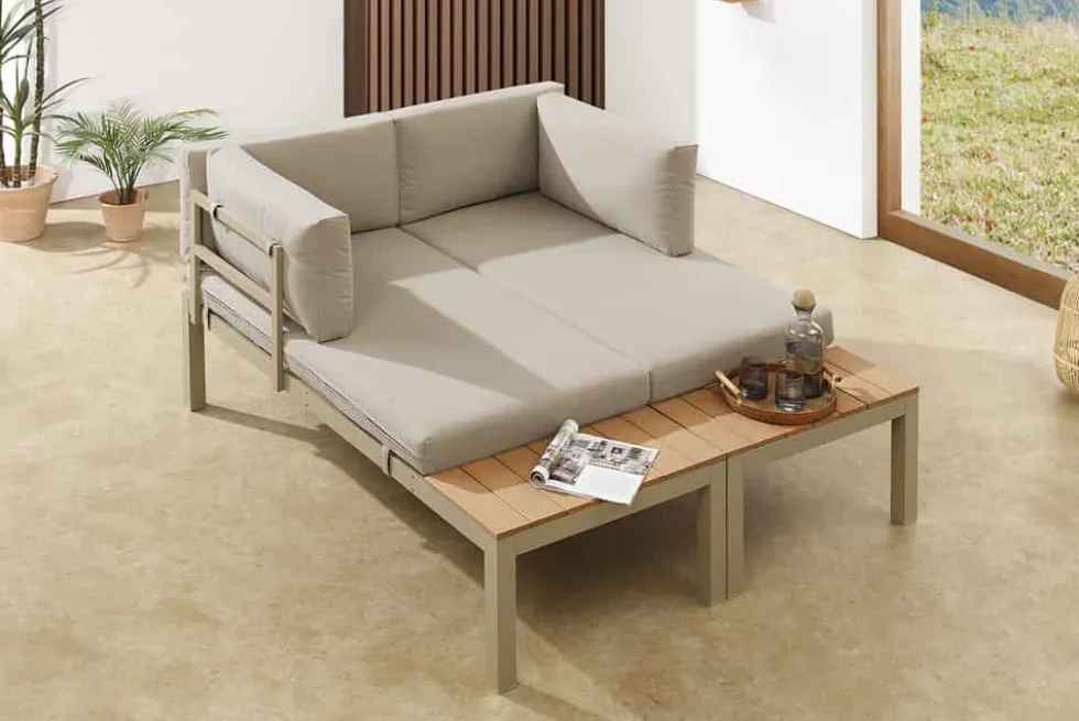 Modulare Garten Sitzgruppe ORLANDO LOUNGE 240cm champagner greige Aluminium wetterfest inkl. Kissen