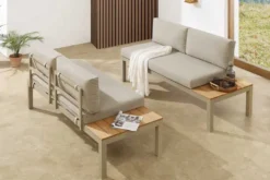 Modulare Garten Sitzgruppe ORLANDO LOUNGE 240cm champagner greige Aluminium wetterfest inkl. Kissen
