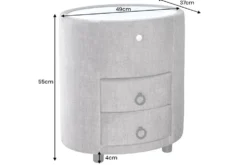 Nachttisch SIGNUM 55cm oval grau Vogue Seiden Samtstoff inkl. Beleuchtung Schubladen