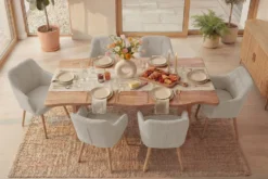 Nordischer Stuhl SCANDINAVIA MEISTERSTÜCK beige natur Strukturstoff Massivholzbeine