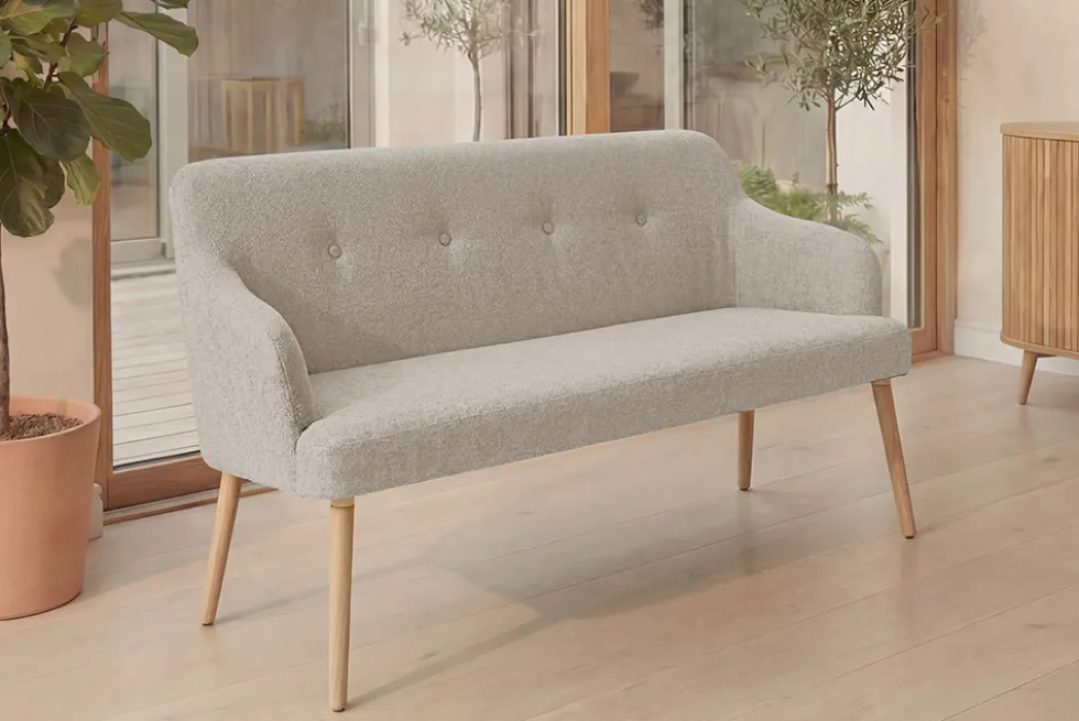 Nordische Sitzbank SCANDINAVIA MEISTERSTÜCK 115cm beige natur Massivholz mit Armlehne