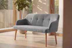 Nordische Sitzbank SCANDINAVIA MEISTERSTÜCK 115cm grau natur Massivholz mit Armlehne