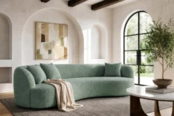 Organisches Sofa ATELIER 230cm salbei Bouclé 3-Sitzer Couch inkl. Kissen