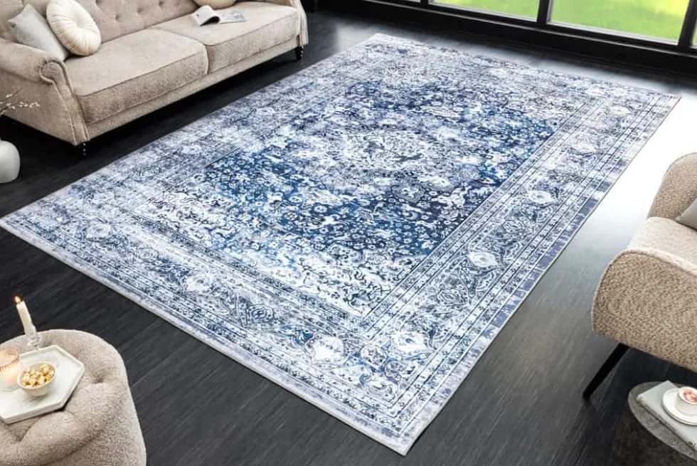 Orientalischer XXL Teppich OLD MARRAKESCH 350x240cm grau blau Flachgewebe