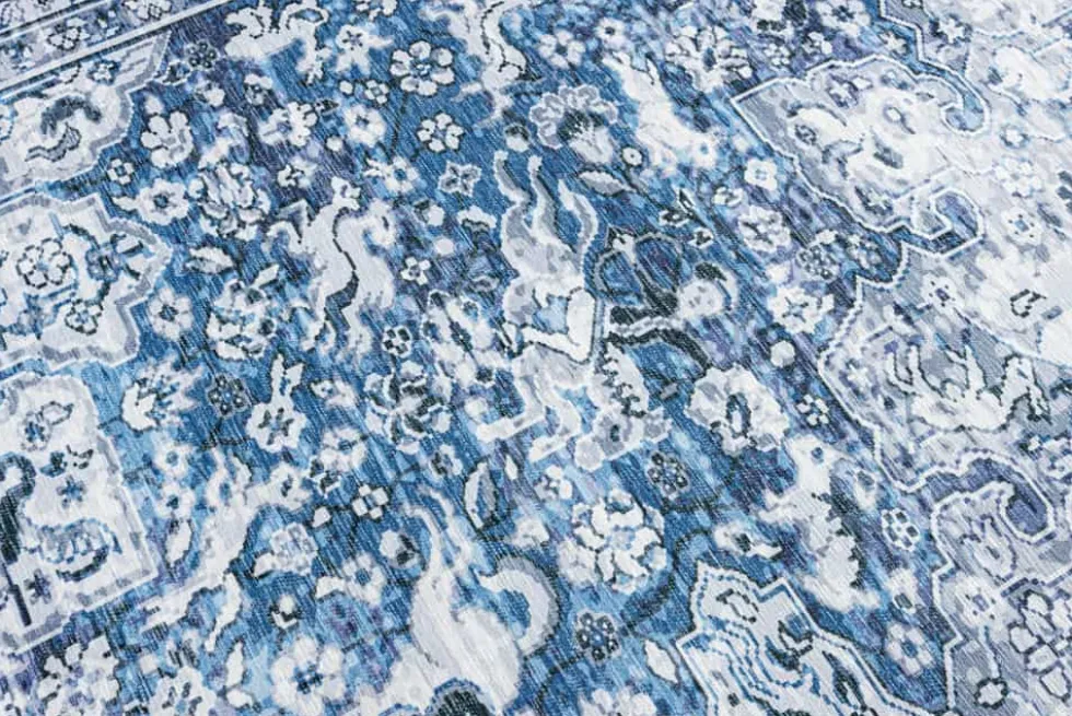 Orientalischer XXL Teppich OLD MARRAKESCH 350x240cm grau blau Flachgewebe