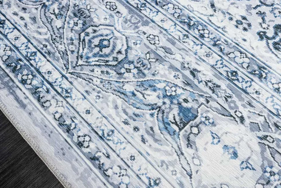 Orientalischer XXL Teppich OLD MARRAKESCH 350x240cm grau blau Flachgewebe
