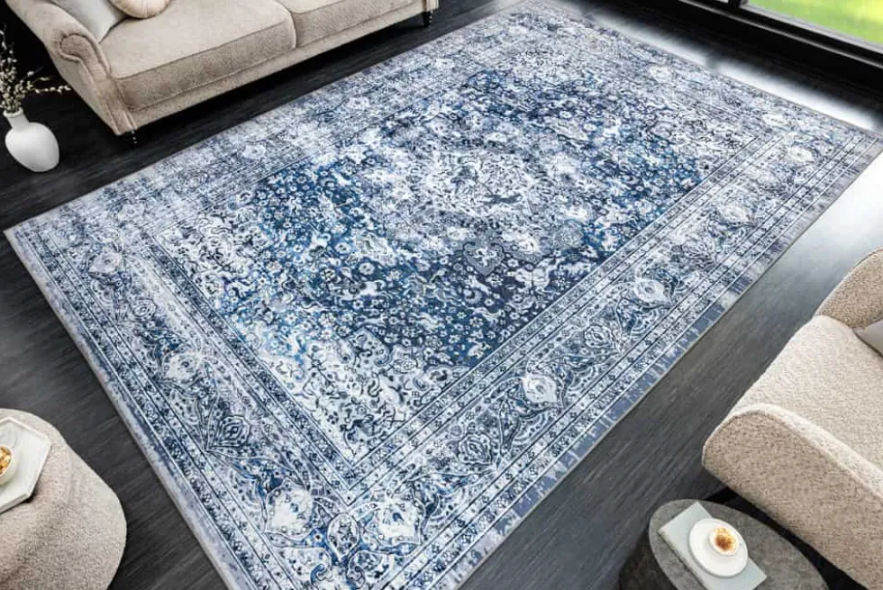 Orientalischer XXL Teppich OLD MARRAKESCH 350x240cm grau blau Flachgewebe