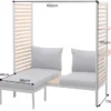 Outdoor Balkonlounge 2-Sitzer COCOONING anthrazit Aluminium Holz mit Hocker wetterfest