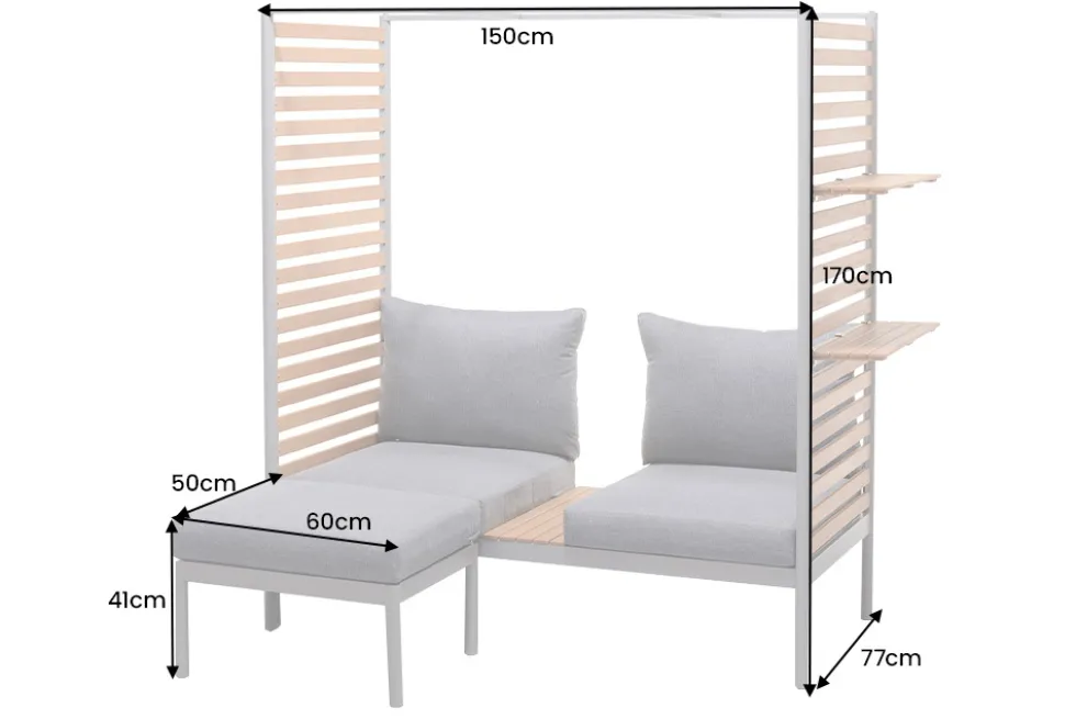 Outdoor Balkonlounge 2-Sitzer COCOONING anthrazit Aluminium Holz mit Hocker wetterfest
