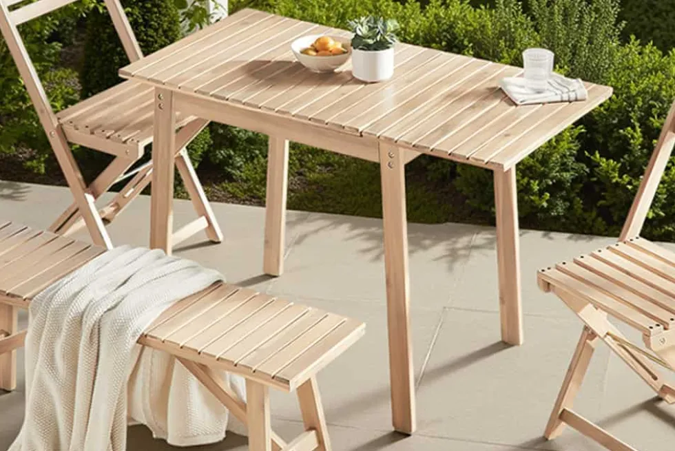 Outdoor Balkontisch BALI 110cm natur hell Akazienholz ausklappbar wetterfest