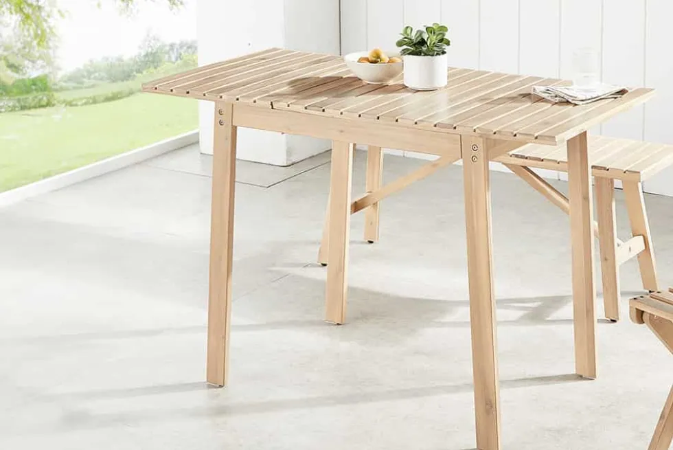 Outdoor Balkontisch BALI 110cm natur hell Akazienholz ausklappbar wetterfest