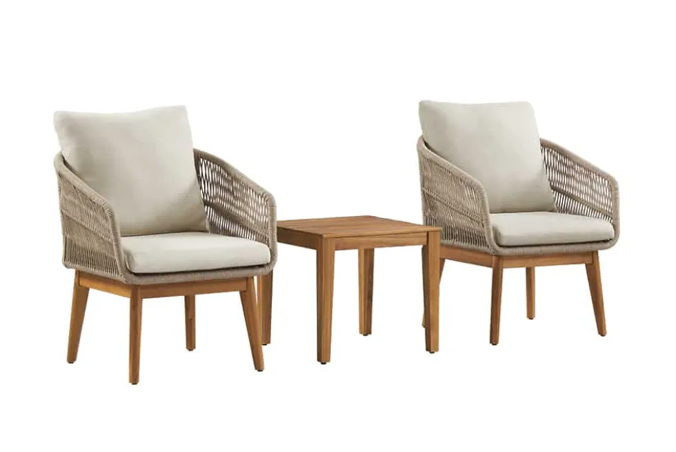 Outdoor Gartenlounge ROPE natur taupe Akazie 2er-Sitzgruppe inkl. Tisch und Kissen