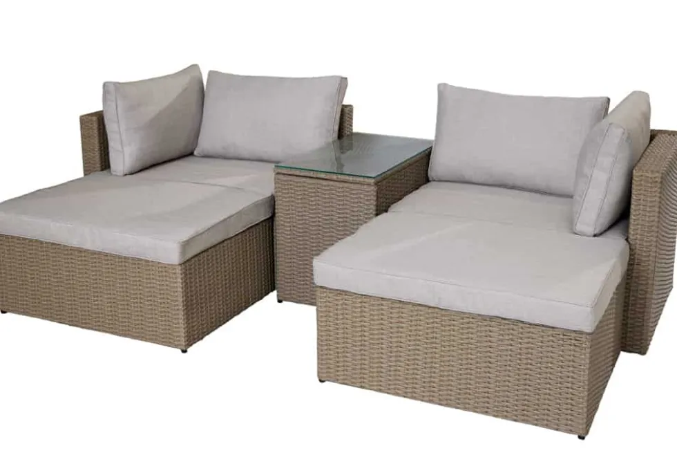 Outdoor Gartenlounge Set XXL MODULAR natur Polyrattan Sitzgruppe wetterfest inkl. Kissen