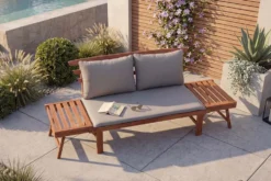 Outdoor Garten Sitzbank MODULAR 200cm natur grau Akazie inkl. Kissen klappbar