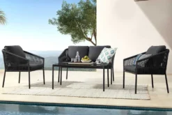 Outdoor Garten-Sitzgruppe AIRE ROPE anthrazit wetterfest inkl. Tisch und Kissen