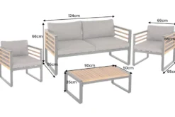 Outdoor Garten-Sitzgruppe PURE grau natur Akazie schwarz Metall inkl. Tisch Sitzpolster